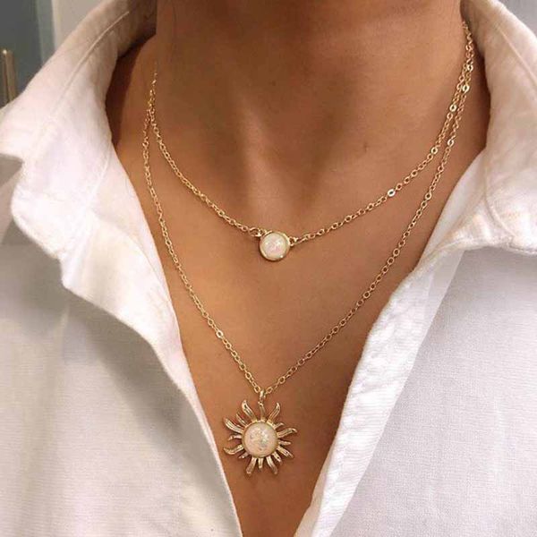 

2019 new arrival sun flower design fashion metal jewelry accessory multi-layer necklace for woman gifts choker, Silver
