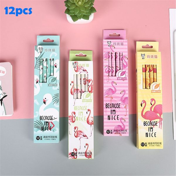 

12pcs/pack wooden pencils with erasers animal flamingo london soldiers series eco friendly hb lead pencils for school kids gifts