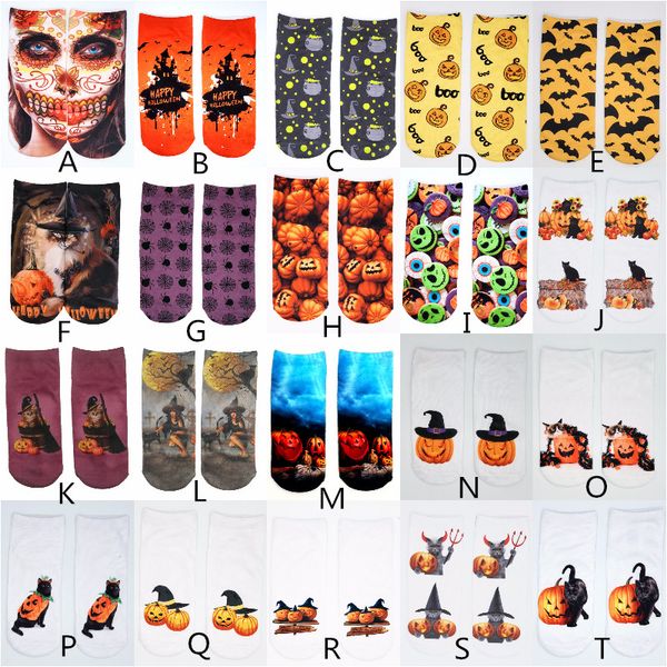

hallonween party short socks sports football cheerleader hip-hop ankle socks 3d printing soft cotton hosiery, Black