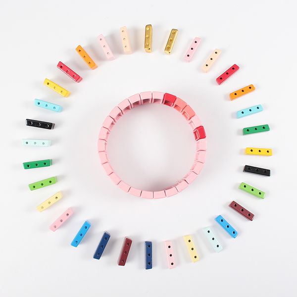 

40pcs/box wholesale square tila tile bracelet bead set accessorie stacking enamel metal bead for stretch bracelet jewelry making, Black