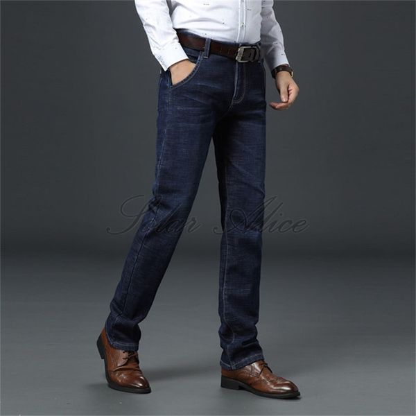 

men's jeans 2021 summer mid-waist straight cotton elastic loose casual pants, Blue