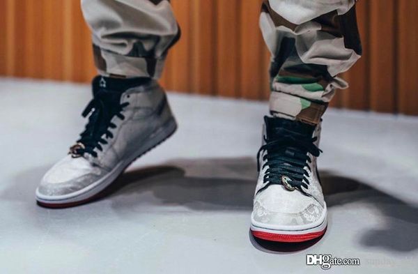 

2019 горячие аутентичные clot х воздуха высокий 1 mid бесстрашный мужчины баскетбол обувь woven nylon верхняя ретро спорта кроссовки cu2804