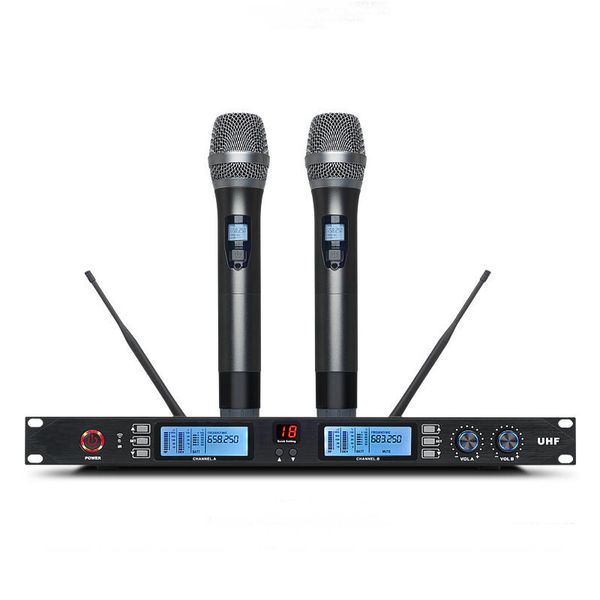 Spedizione gratuita Sistema di karaoke per microfono wireless UHF professionale NE60 con doppio trasmettitore portatile Microfone