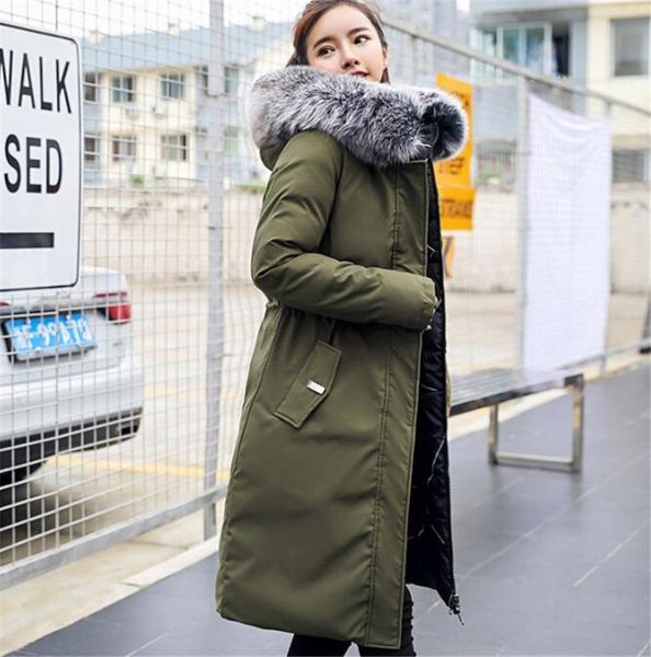 

double sides wear down parkas winter long hooded jacket female slim fur collar coat female outwears mujer casaco feminino, Black