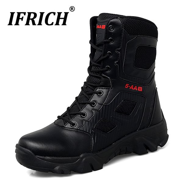 

new arrival men combat boots beige pu leather sneakers youth tactical training boots rubber desert for mens, Black