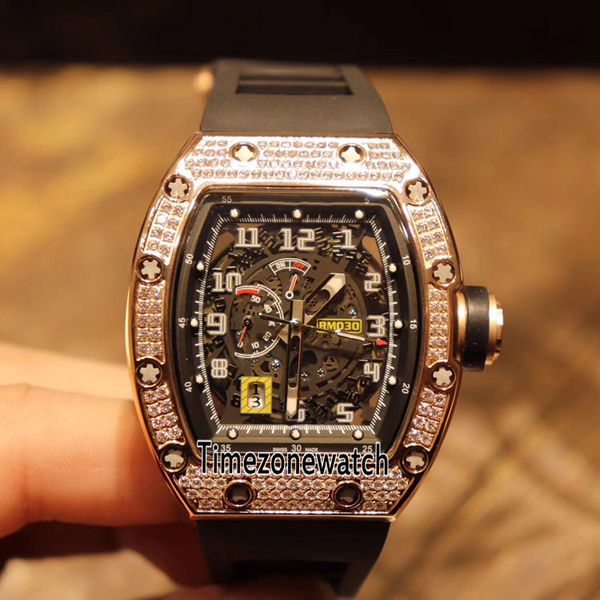 

Edition 030 diamond bezel ro e gold big date keleton dial miyota automatic men watch black rubber port watche b23d4