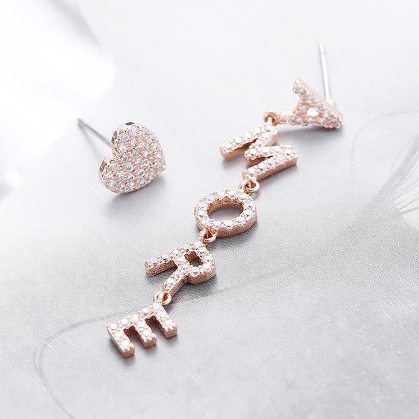 

cubic zircon amore letters heart earring for women italy love drop earring asymmetry long dangler gold silver 2019 jewelry gifts, Golden