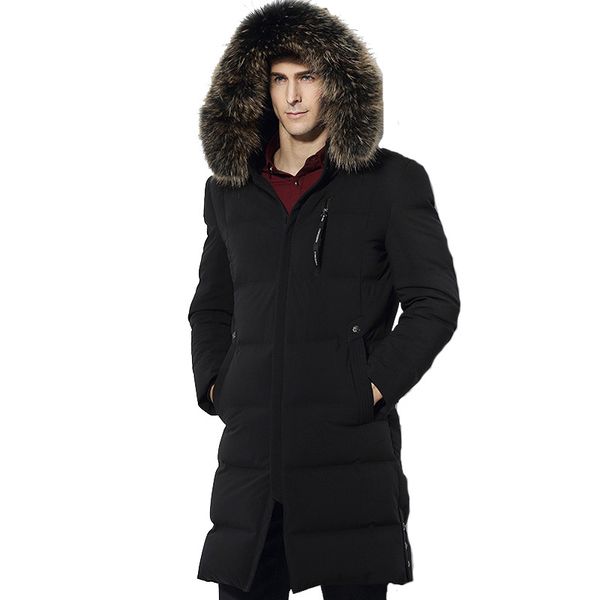 

winter new brand raccoon collar men's park jacket men's hooded long section thick coat ,en's winter jacket size -5xl 6xl, Tan;black