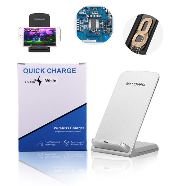 

2 Coils Wireless Charger Dock Charger Station Holder 10W Qi Fast Charging Stand Pad for iPhone XS MAX XR X 8Plus Samsung S10EPlus