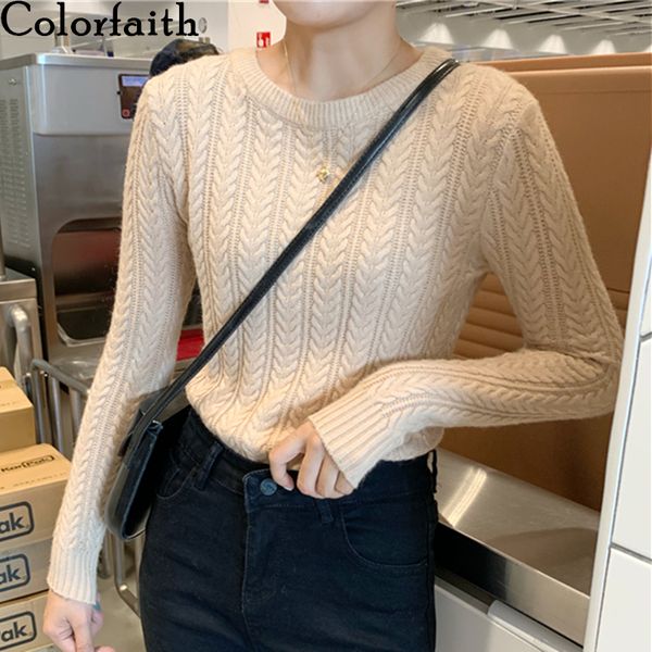 

women's sweaters colorfaith 2021 autumn winter women o-neck bottoming knitting pullovers korean style slim warm solid sw1803, White;black