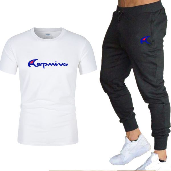 

2020 men's new sportswear two-piece short-sleeved shirt pants sweatshirt spring and summer sportswear new brand clothing men's, Black;blue