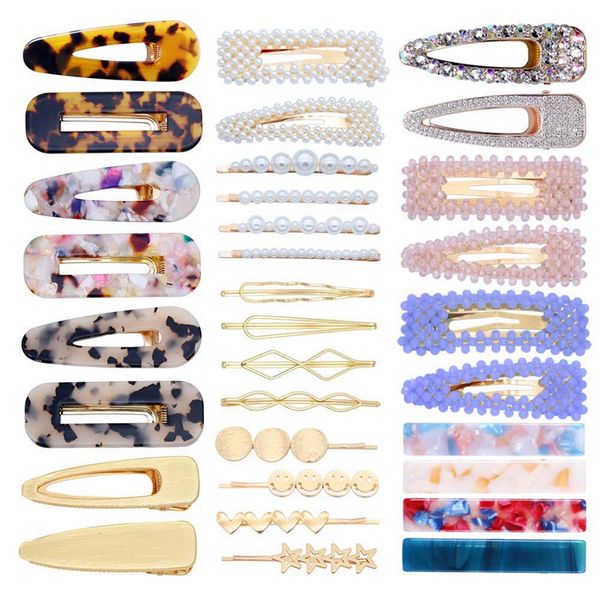 

32 pcs pearl hair clip pearl hair pins acrylic resin barrettes geometric bobby pins metal gold hairpin styling je, Golden;white