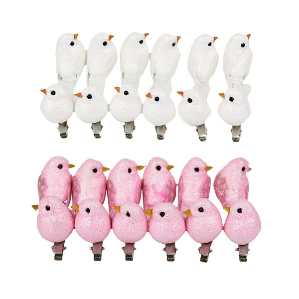 

24pcs lifelike foam birds figurines garden tree ornament p props pink/white