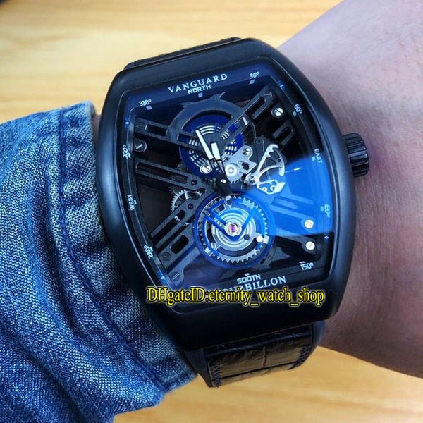

new saratoge vanguard v 45 t sqt nr skeleton dial blue tourbillon japan miyota automatic mens watch black case rubber strap sport watches, Slivery;brown