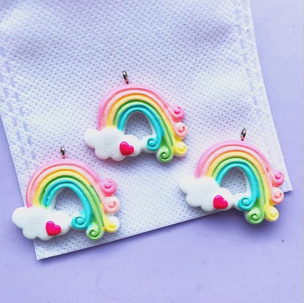 

zalebaba35mm 10pcs resin love rainbow necklace charms very cute keychain pendant necklace pendant for diy earring, Bronze;silver