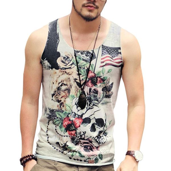 

bodybuilding stringer tank men fitness sleeveless print workout vest cotton undershirt british retro skull men singlet famous, White;black