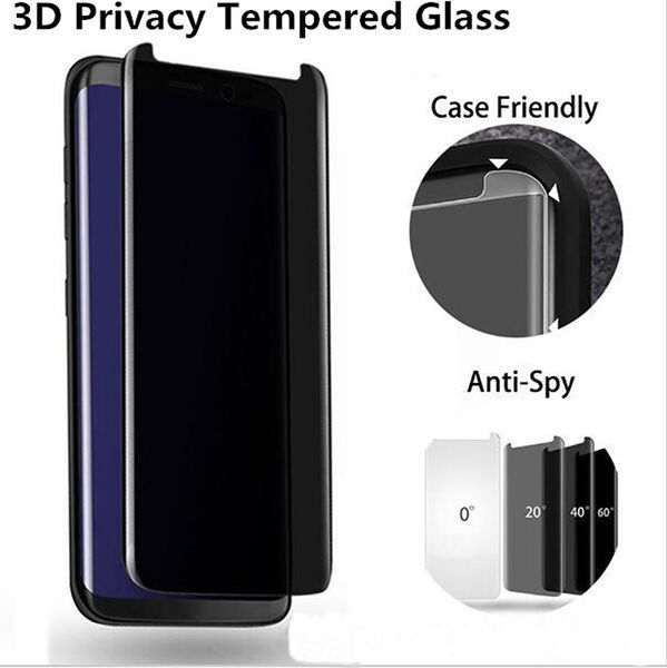 Film Curvo Anti Spy vidro temperado caso de Privacidade Tela amigável Protector for Samsung Galaxy S10 S9 S8 Plus Nota 8 NOTA 9 NOTA 10 PRO