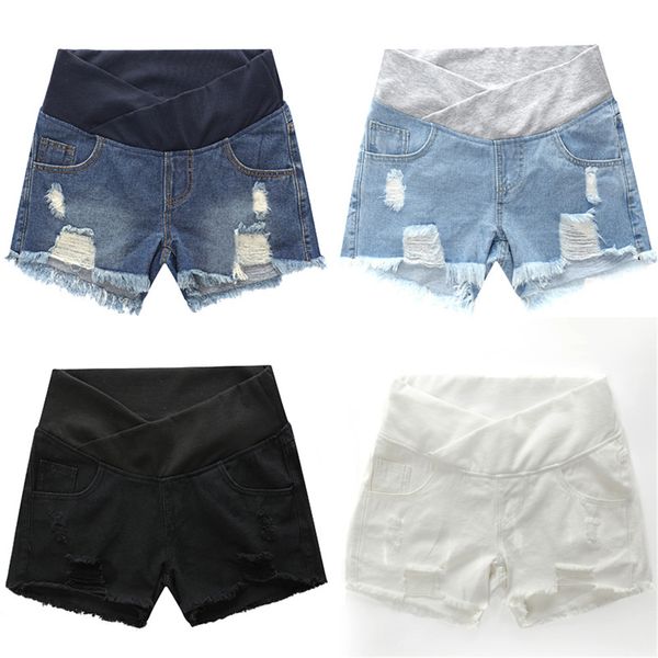 

shorts maternity clothings pregnant women summer wear low waist denim summer loose maternity clothes denim+ cotton clothes soft, White
