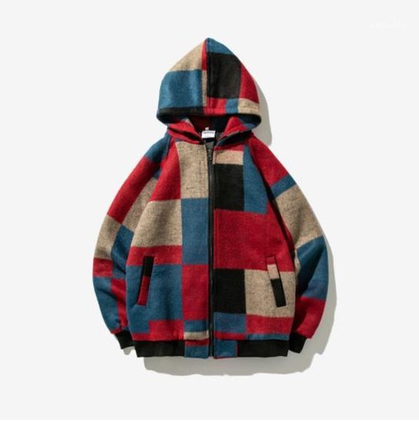 

hoodies fashion casual plaid long sleeved hooded cardigan sweatshirts new arrival mens clothing 20ss mens designer, Black
