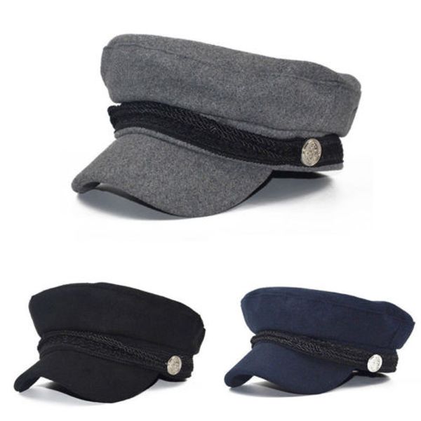 

ladies womens girls wool blend baker boy peaked cap newsboy octagonal hats travel, Blue;gray