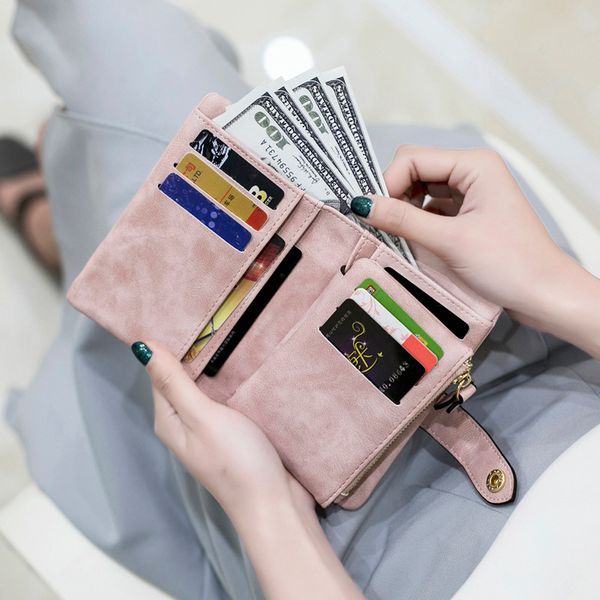 

frosted wallet female short korean version of students little fresh lovely multi-card lady wallet, Red;black