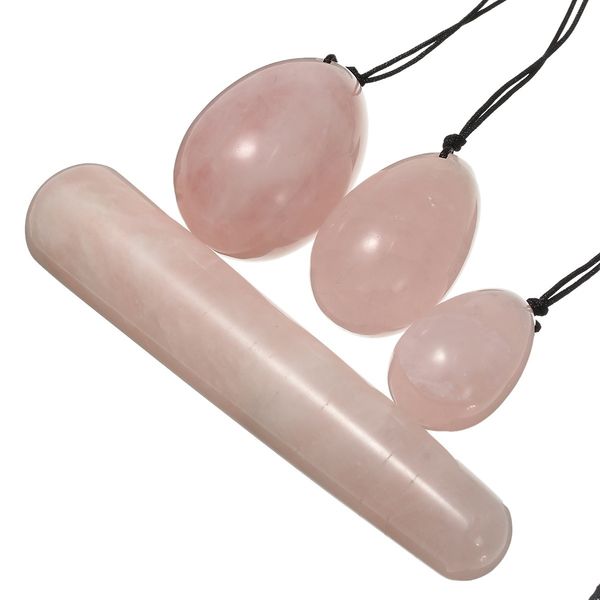 

1pcs 100mm massage stick+3pcs natural rose quartz yoni egg kegel exercise rose pink crystal