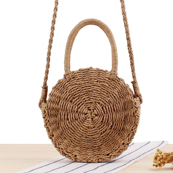 

2019 summer women trendy beach style holiday bag straw bag crossbody circle bags handmade vintage