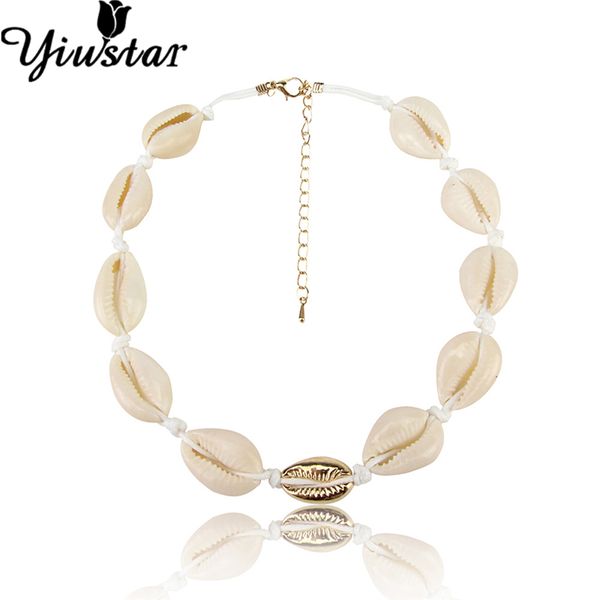 

yiustar fashion natural shell charms choker necklace women handmade seashell rope chain necklaces pendants jewelry collar shells, Golden;silver