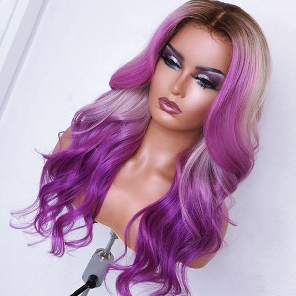 Transparent Lace Ombre Highlight Blonde Purple Body Wave Human