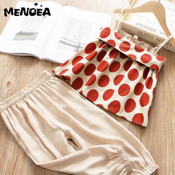 

girl summer set new kids sleeveless clothing sets girls polka dot halter + chiffon trousers pants 2pcs girls clothes suits t200613, White