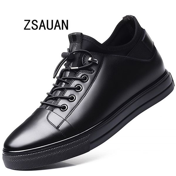 

zsauan 5 / 7 cm elevator men leather shoes invisible height increased lace-up young men casual trend sneakers mens loafers, Black