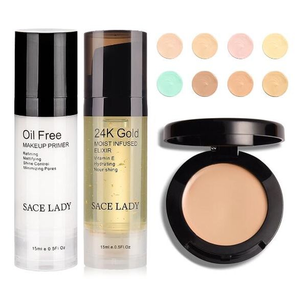 3-teiliges Gesichts-Make-up-Set: 24Gold Pirmer + Concealer-Creme + ölfreier Primer