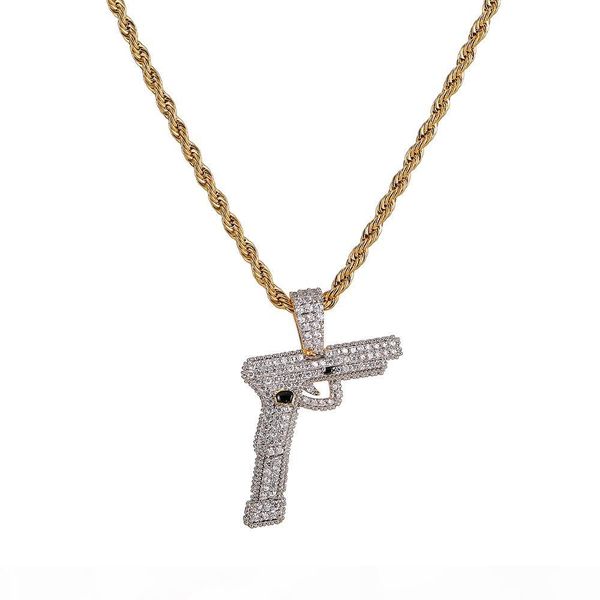 

new hip hop gold silver color plated copper iced out micro paved cz gun pendant necklace men charm jewelry
