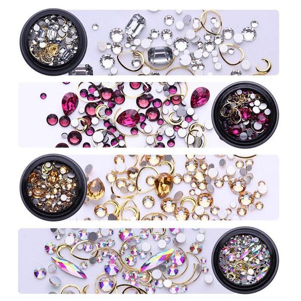 

1 box mixed colorful rhinestones for nails 3d crystal stones for nail art decorations diy design manicure diamonds, Silver;gold