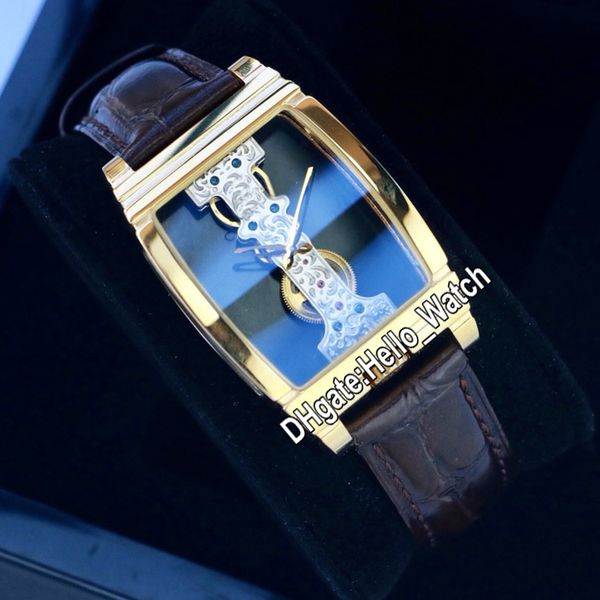 New Golden Bridge Caixa em ouro 18K 113.550.56/0001 0000J Relógio masculino automático com mostrador transparente Relógios com pulseira de couro marrom Hello_Watch 3 cores