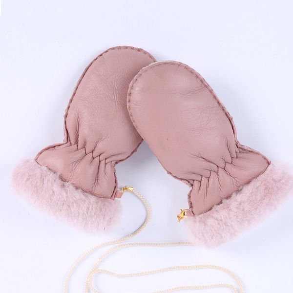 

winter 1-5 years old kids warm gloves 100% natural sheep fur gloves for boys girls children's thick mittens outdoor hand made, White