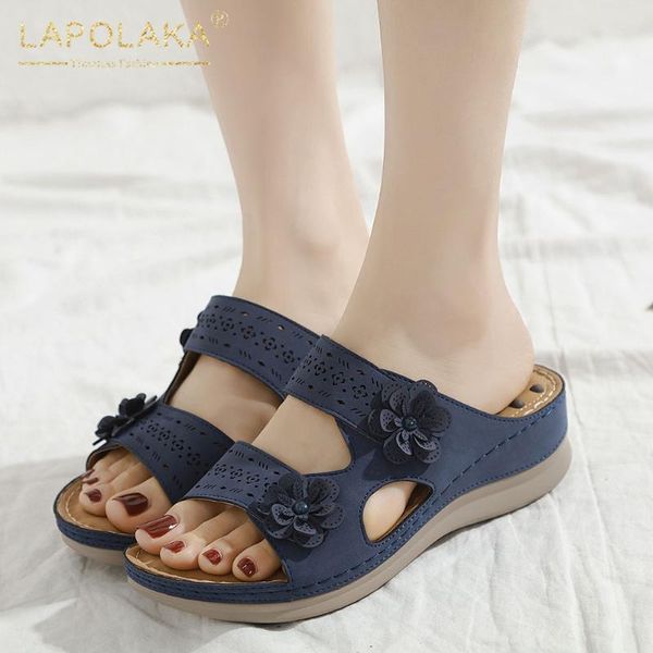 

lapolaka 2020 wholesale slip on comfortable shoes woman slippers flowers outside casual slippers women shoes, Black