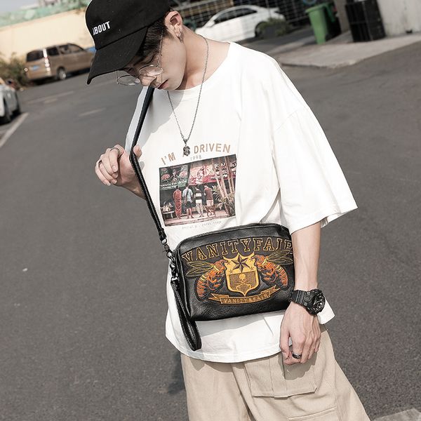 

men's embroidered pattern one-shoulder slant backpack korean version of men's casual cross-body bag horizontal popular logo fashio
