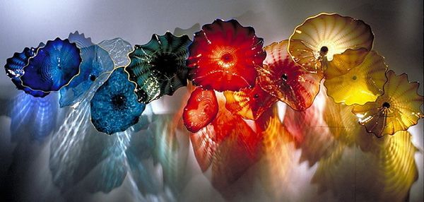 

high ceiling hanging wall plates chihuly style flower blown glass wall light art dome ceiling sculpture
