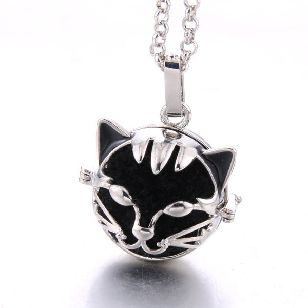 

silver cute cat lava stone aromatherapy cage pendant essential oil aroma volcanic stone diffuser aromatherapy cage necklace