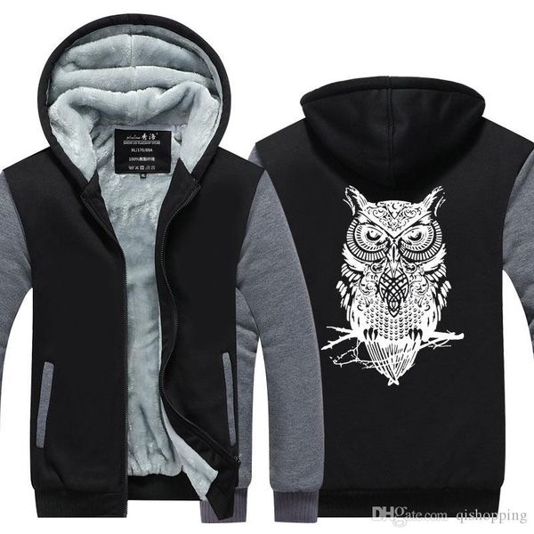 

owl sweatshirt thicken fleece hoodie winter cotton coat cashmere hoodie zipper jacket pullover hoodie super warm hoodies us eu size, Blue;black