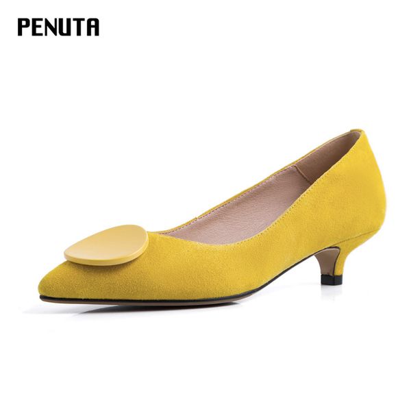 

penuta low heel bridal shoes wedding metal decoration dress shoes woman suede leather comfortable formal 2020, Black