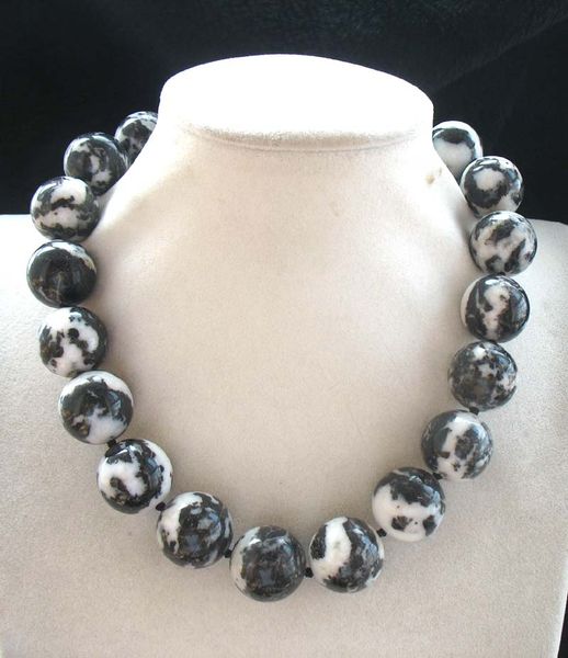 

zebra agate black white round 10-20mm necklace 18inch fppj wholesale beads nature, Silver