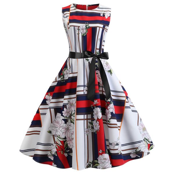 

new arrival 2019 fashion elegant women clothing casual print dresses 50s 60s vintage dress vestidos plus size, Black;gray