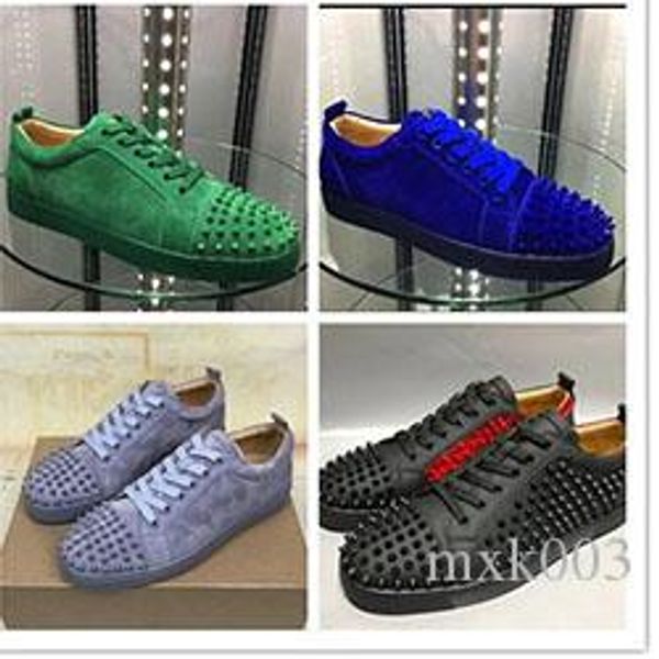 

designer sneakers red bottom spikes flat velours suede sneakers iron grey men trainers 100% real leather party shoes hxx09, Black