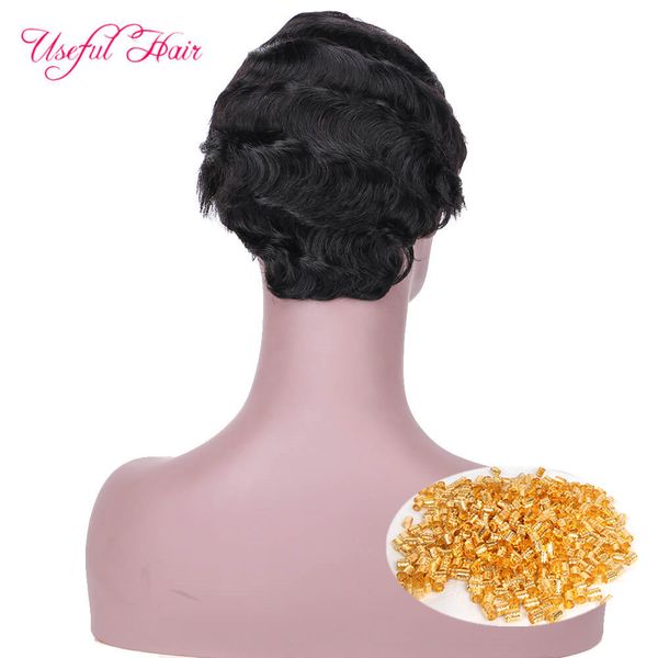 Parrucche Ombre Brasiliane Lisci setosi Attaccatura naturale dei capelli Ricci crespi Parrucche afro Nodi candeggiati Capelli umani bagnati e ondulati Perruque Finger Wave