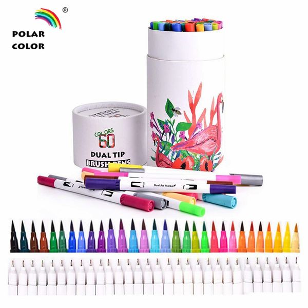 

60 color water based dual tip brush marker pens set 0.4mm fineliner highlighter pens for drawing coloring scrapbooking journal