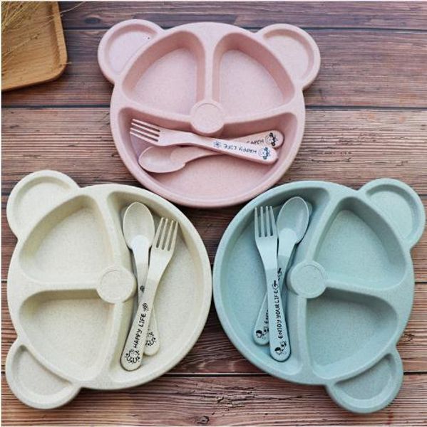 

1pack baby bamboo посуда чаша + ложка + вилка кормление пищевая посуда мультфильм panda детские блюда детское питание набор столовой посуды