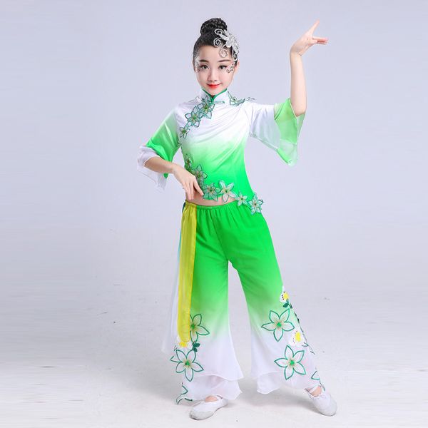 

girl's jasmine yangko dance dress children's classical fan dance suit traditional chinese ancient costume stage performance, Black;red