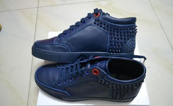 

wholesale new arrived men's sneakers stone grain leather royaums spikes stylish outdoor lace up shoes fashion flat 38-45, Black